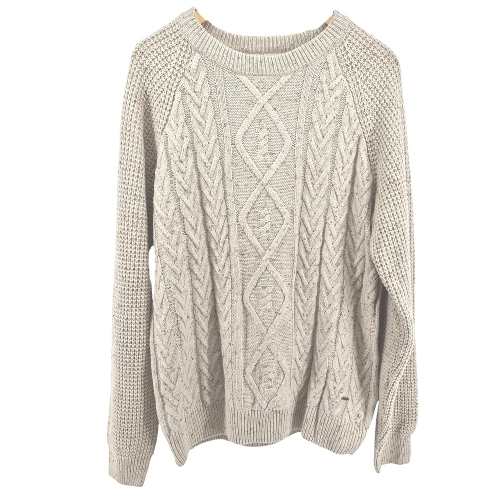 Buffalo David Bitton Womens Cable‎ Knit Sweater Crew Neck Sz L Fisherman Granola